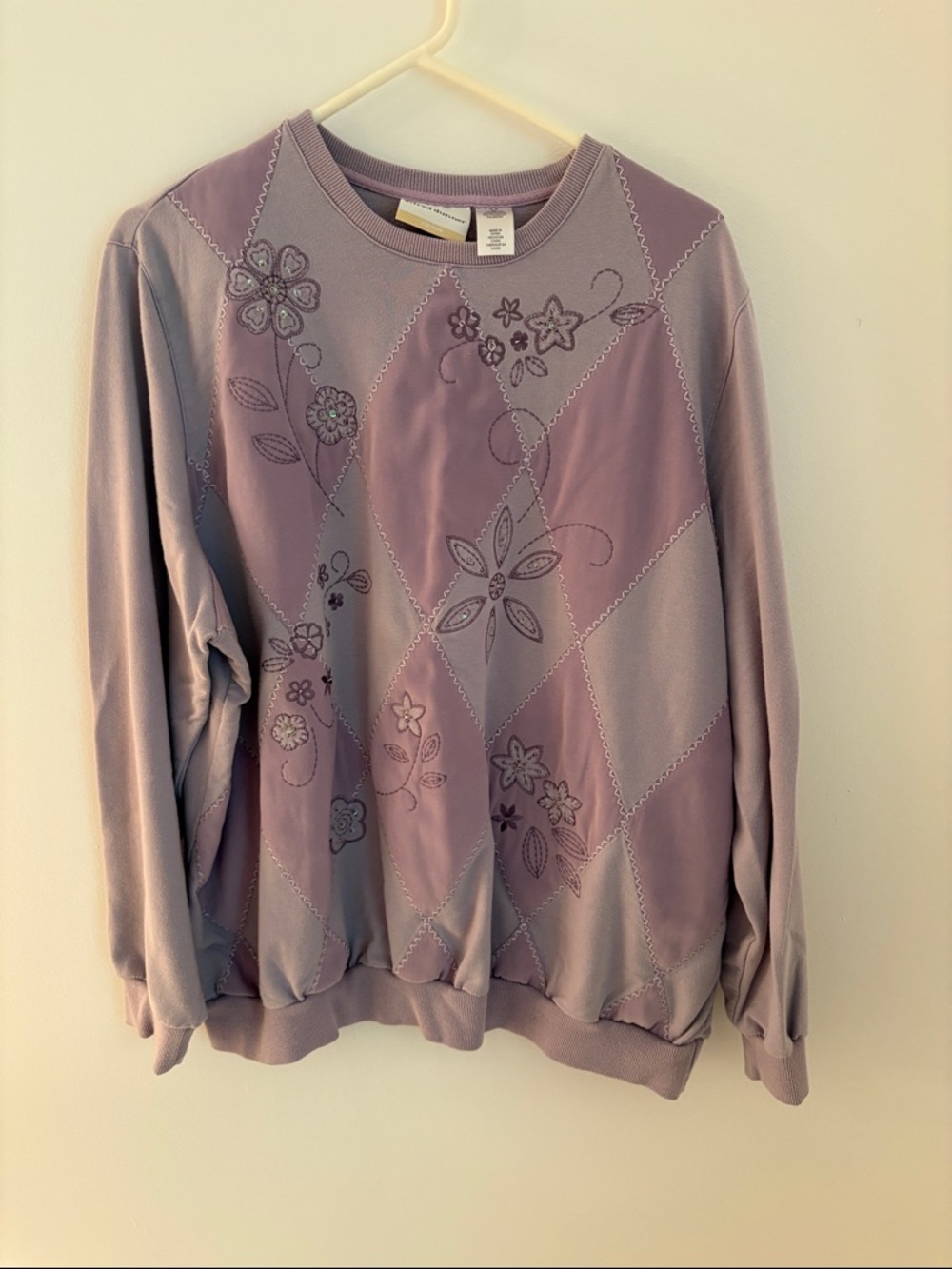 Alfred Dunner Lavender Floral Panel Sweatshirt